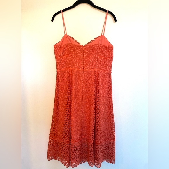 J Crew Midi Dress with Lace Overlay, Coral Size 8 - Picture 2 of 4
